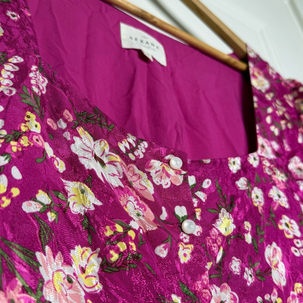 Sezane Victoria Midi Dress Jacquard Floral Minorca Button Front - Picture 4 of 10